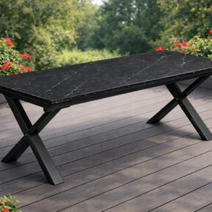 ALILA TABLE EXTENSION DESSUS VERRE IMPRIMÉ PIERRE (NOIR)