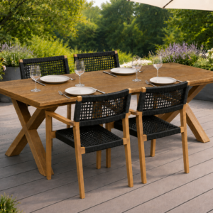 ENSEMBLE TABLE FUJI TABLE À DINER 39''X70'' PATTES EN FORME DE X + 4 CHAISES MAUI