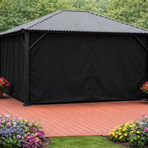 RIDEAUX POUR GAZEBO 10'X10' AVEC 2 ATTACHES PAR PANNEAU (NOIR)
